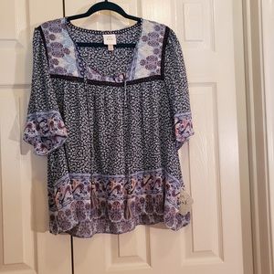 Knox Rose Boho Print Babydoll Top Size XXL